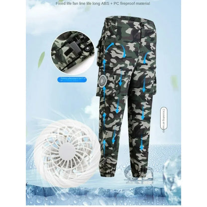 Fan Pants Cold Fishing Pure Cotton Site Welder Camping Ride Climbing Hiking Sports Fan Suit Air-Conditioning Clothes Fan Cooling.