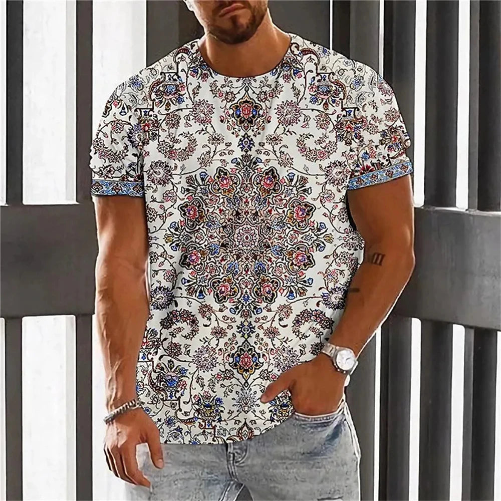 Bohemian 3D Print T Shirt for Men Ethnic O-Neck Short Sleeve Tops Geometric Harajuku Men's T-Shirt Loose Tees Shirt Man Clothing.
