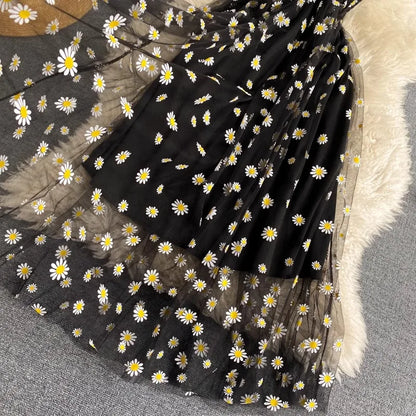 Frauen Kleid 2023 Neue Sommer Mode Fee Mesh Party Kleid Koreanische Pop Floral Print Urlaub Strand Kleid Streetwear Sommerkleid.