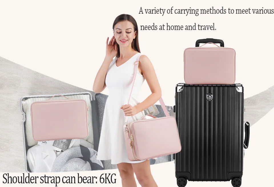 Professional Makeup Bag Extra Large Cosmetic Train Case Make Up Brush Organizer Storage Box Manicure Artist Bags with Dividers.