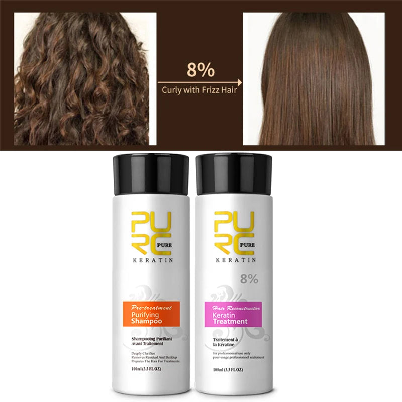 PURC Professional Brazilian Keratin Hair Treatment Cream Straightening Smoothing Scalp Treatment Purifying Shampoo Hair Care.