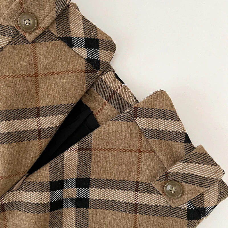 Women's Autumn Winter Vintage Plaid Short Skirt Lady Streetwear High Waist Wool&blend Mini Skirt.