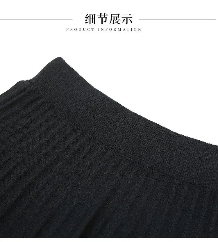 Korean Fashion Autumn Winter Women Solid Elastic High Waist Lace Patchwork Simplicity Mid-length A-line Pleated Knitted Skirt.