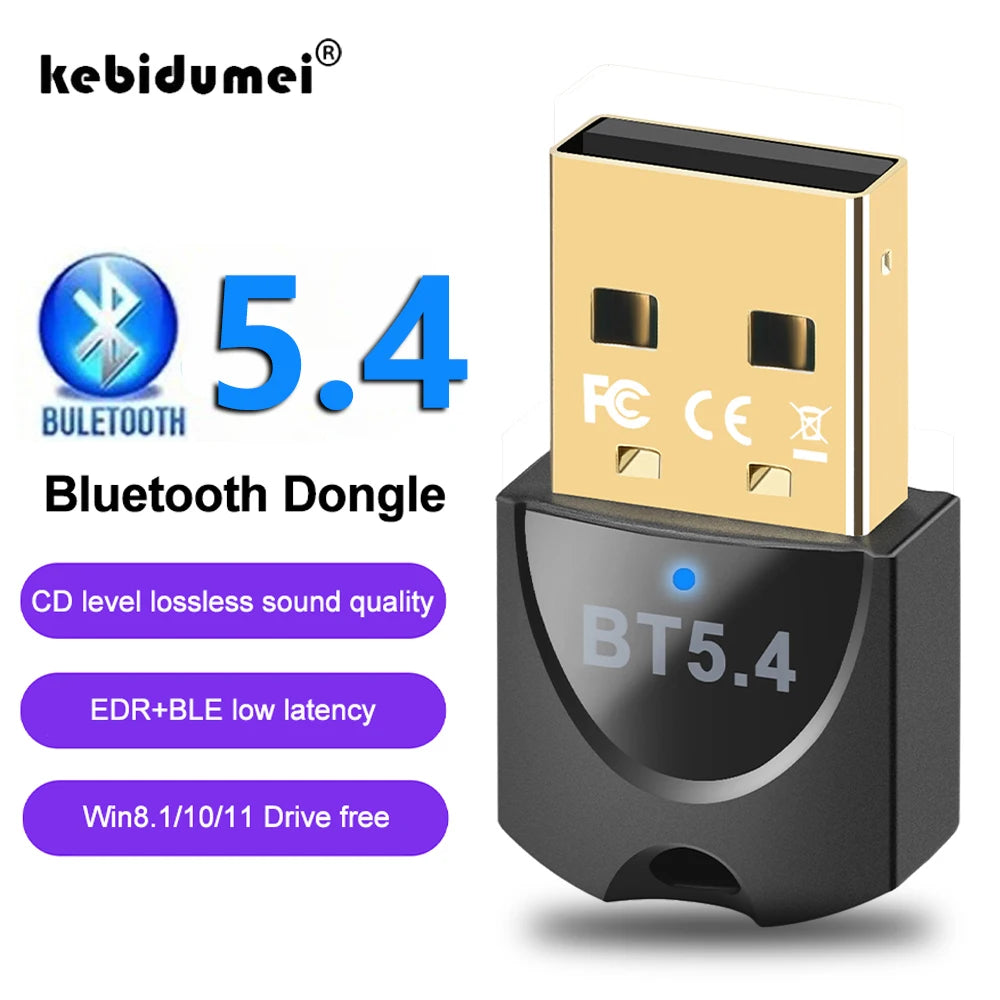 USB Wireless Bluetooth Adapter Bluetooth 5.4 for PC Dongle Adaptador Wireless Mouse Keyborad Music Audio Receiver USB Transmitt.