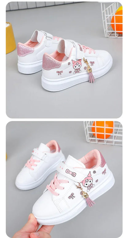2025 Children's Little White Shoes Girls' Student Flat Bottom Casual Sports Shoes Low Top Spring Korean Plate Shoes