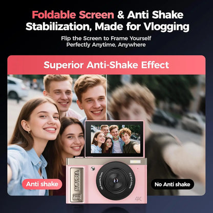 4K digital camera, 64 megapixel ultra high definition camera, 16x digital zoom 180 degree flip screen button digital camera, 32G.