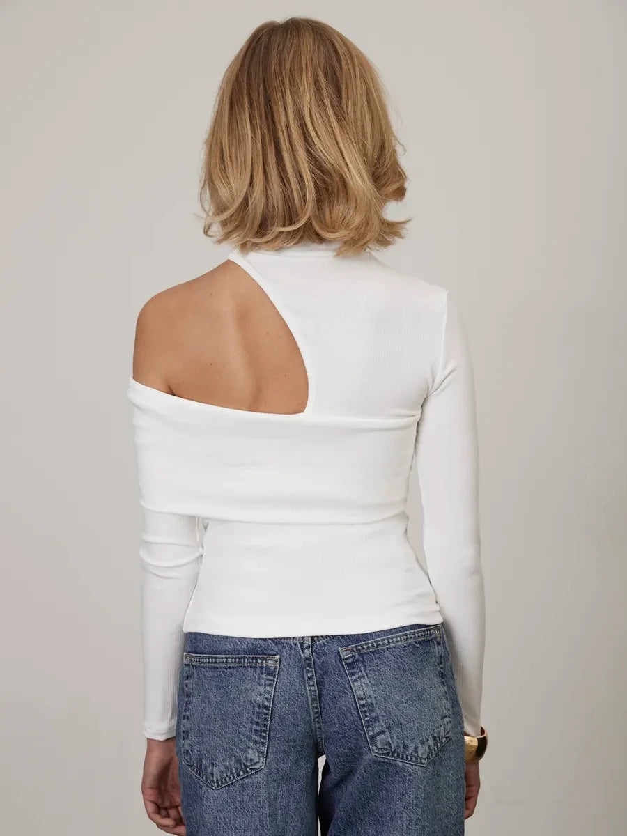 Women's Y2k Sexy One Shoulder Long Sleeve Turtleneck Top Shirt Women's Night Club Trendy One Shoulder Shirt Top Blouse.