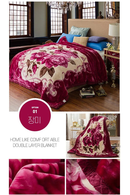 Winter Quilt Thick Warm Fluffy Blankets Super Soft Raschel Stitch Double Layer Winter Mink Throw Fat Quilts Double Size Blanket