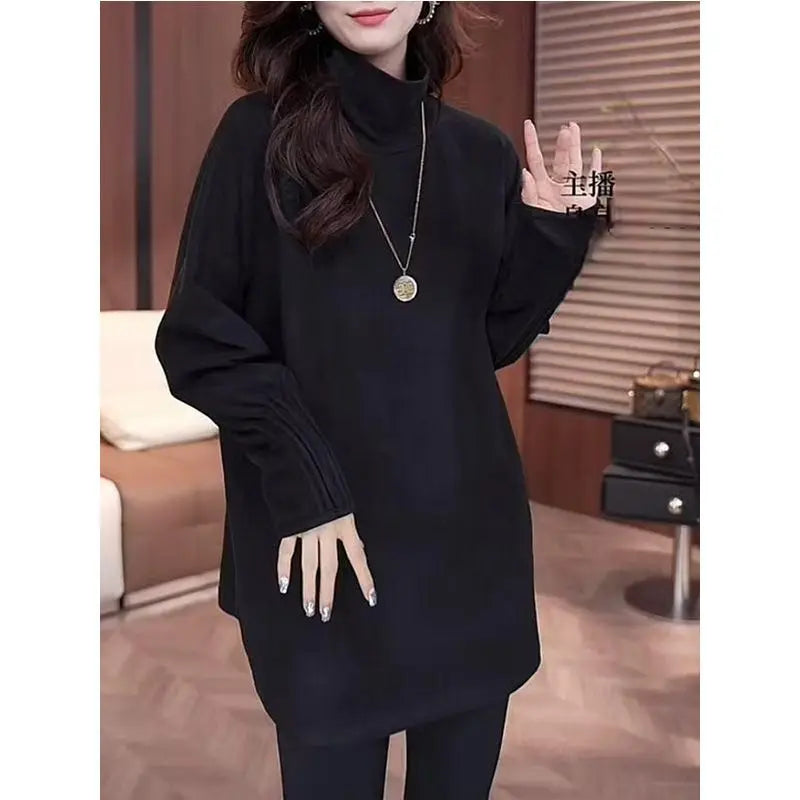 High-necked German Velvet Warm Long-sleeved T-shirt Base Shirt for Women in Autumn and Winter Mid-length Inner Tops.