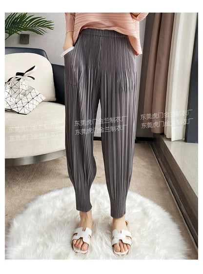 Miyake Life Pleated Pants Loose Harem Pants Women's Summer Thin Fashion Versatile Nine-minute Calf Pants
