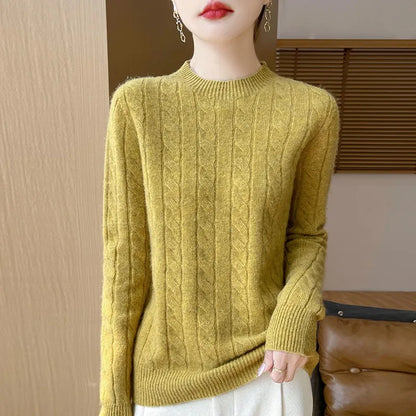 Frauen 100% Merino Wolle Verdickung Pullover Oansatz Gestrickte Twisted Pullover Herbst Winter Kaschmir Langarm Kleidung Basis Tops