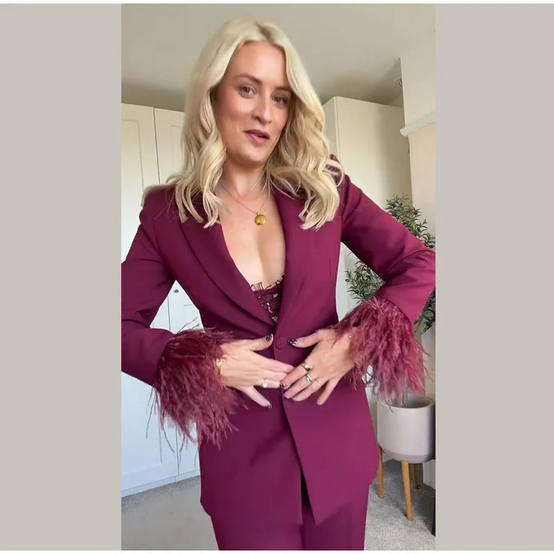 Straße frauen Feder Anzug Blazer Hosen Set Revers Schulter Pads Volle Hülse Jacken Taschen Gerade Hose 2025, Herbst dame Anzug