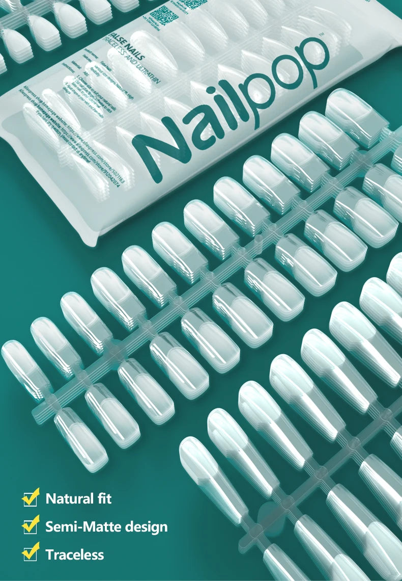 NAILPOP 120pcs Fake Nails Full Cover Press on Nails Coffin Soft Gel American Pose Capsule False Nail Tips for Extension System.