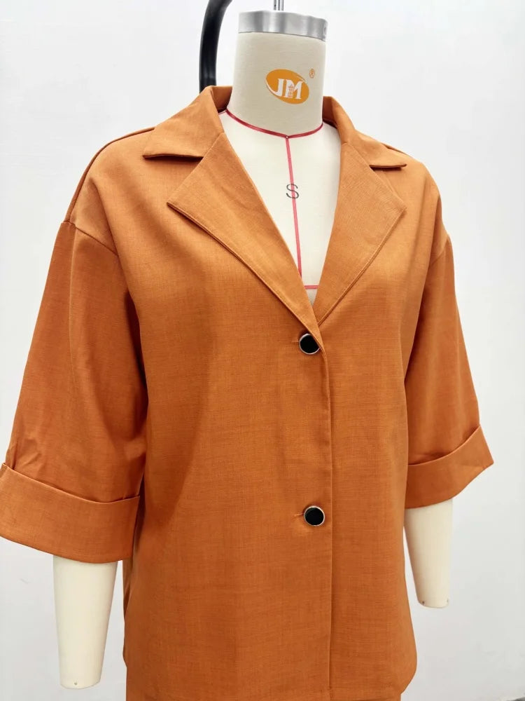 Wmstar Zwei Stück Set Frauen Großhandel Revers Lose Einreiher Hemd Hohe Taille Gerade Bein Hosen Lässig Eleganten Anzug