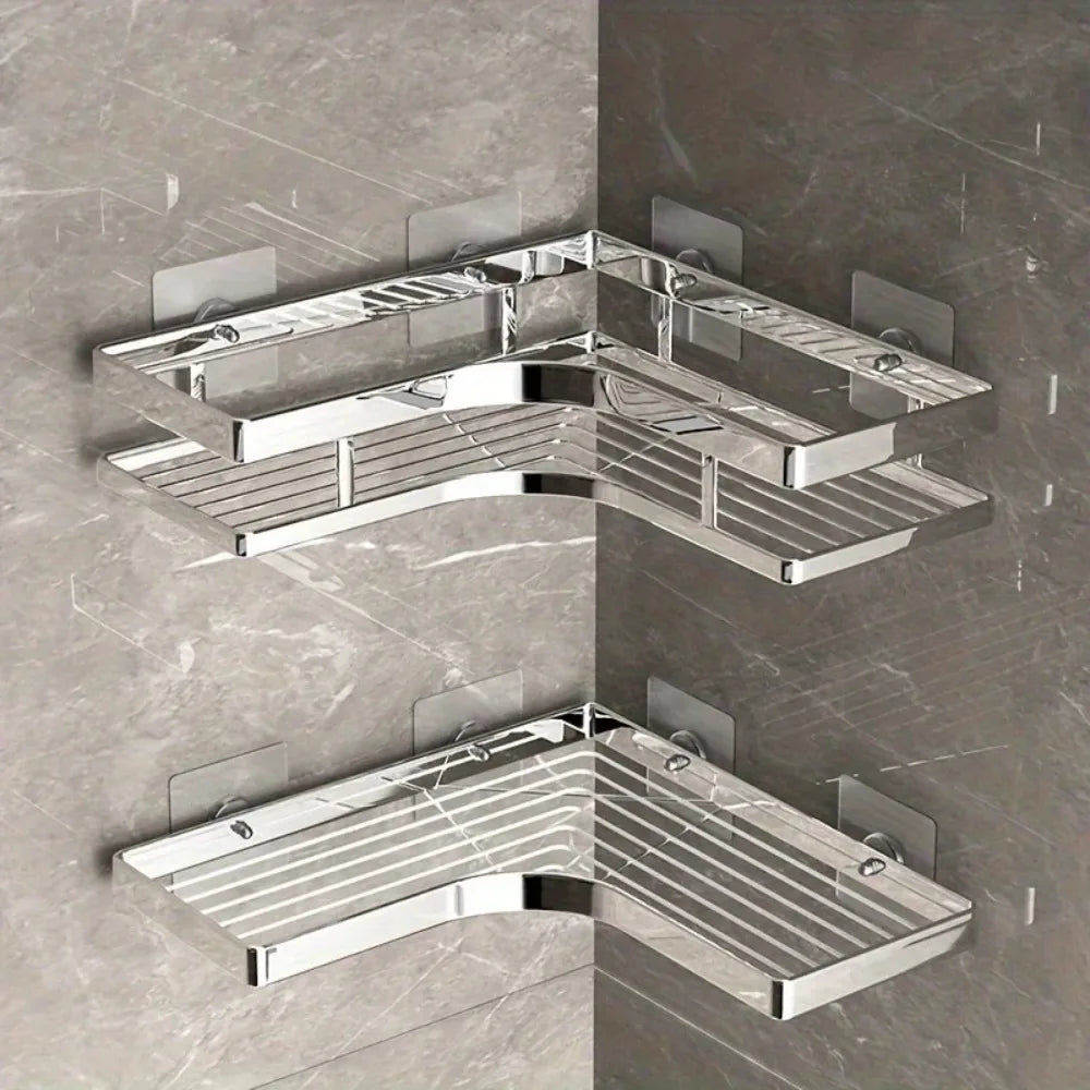 Dusch-Eckregal aus Edelstahl, kein Stanzen, verdickte flache Stange, dreieckiges Regal für Badezimmer, Küche, Organisation, platzsparend