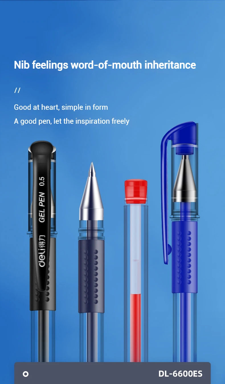 Deli 12er-Pack Gelschreiber-Set, 0,5 mm Kugelschreiber, Schwarz, Blau, Rot, Tintenfarben, Schreibutensilien für Schule, Büro, Schreibwaren.