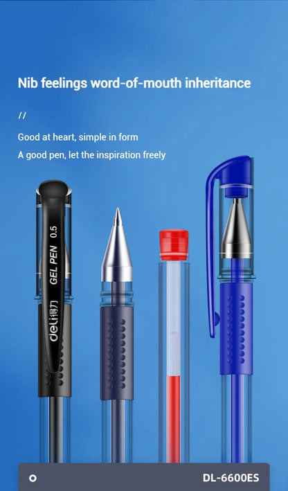 Deli 12er-Pack Gelschreiber-Set, 0,5 mm Kugelschreiber, Schwarz, Blau, Rot, Tintenfarben, Schreibutensilien für Schule, Büro, Schreibwaren.