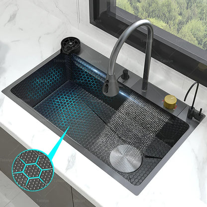 Stainless Steel New Kitchen Sink Household Piano Keys Multifunctional Waterfall Large Single Slot Dish and Vegetable Wash Basin