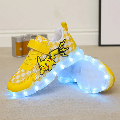 Disney Children's Casual Shoes LED Rechargeable Luminescent Shoes  Cartoon Princess Elsa Girls Pink Sports Sneakers Size 26-35.
