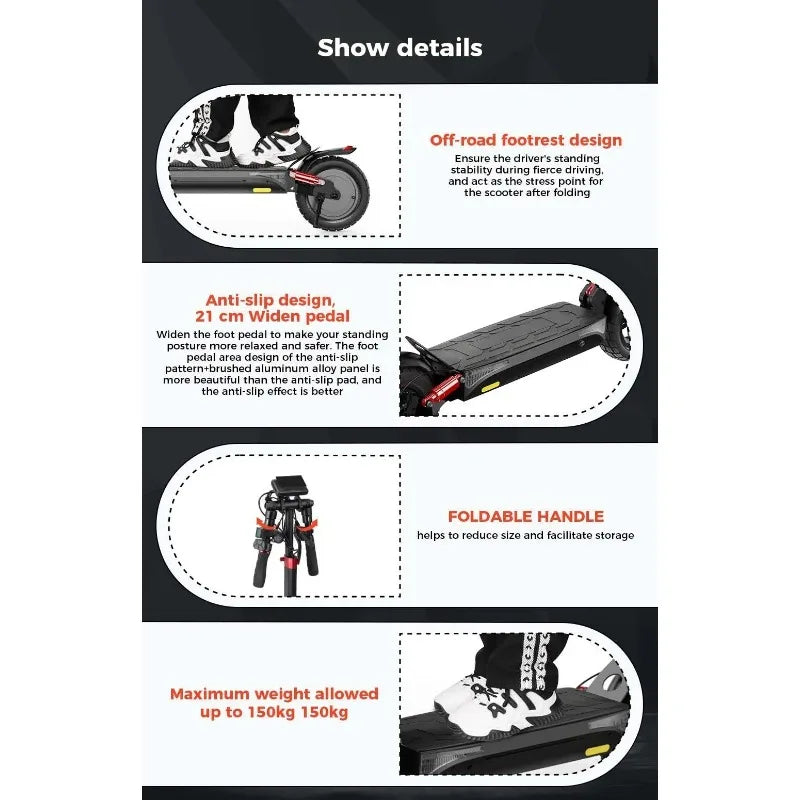 ISCOOTER IX4 Electric scooter 800W motor 48V15AH lithium battery, 10-inch off-road tires, adult foldable electric scooters.
