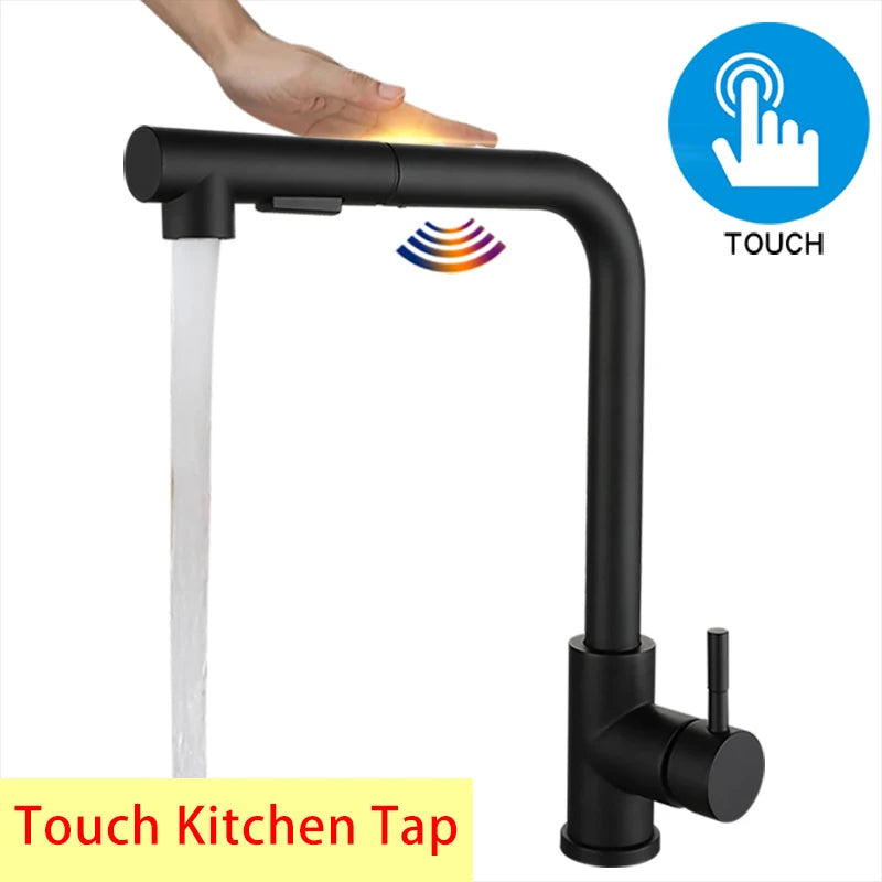 7 Word Touch on Kitchen Sink Faucets Stainless Steel Hot Cold Pull Out Kitchen Mixer Tap Brushed Nickel Touch Kitchen Faucet