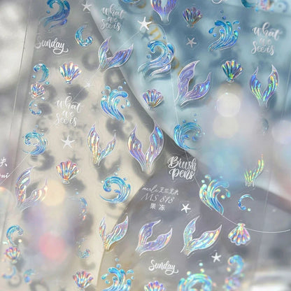 Ocean Theme 5D Nail Sticker Summer Beach Seashells Starfish Conch Scallop Shell Coral Self Adhesive Decoration Manicure Decal