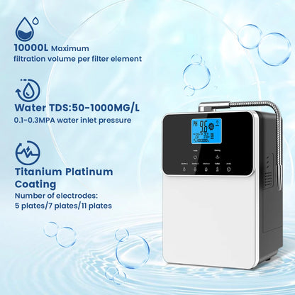 CAWOLO 11 Plates Platinum Coating Alkaline Water Ionizer Machine Household PH 4.5~10.5 Alkaline Acid Water Ionizer for Home.