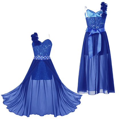 Elegantes Partykleid für Mädchen, Hochzeit, Geburtstag, Abschlussball, Bühne, Festzug, glänzende Pailletten, Perlenapplikation, Spitze, Chiffon, Overall-Kleider.