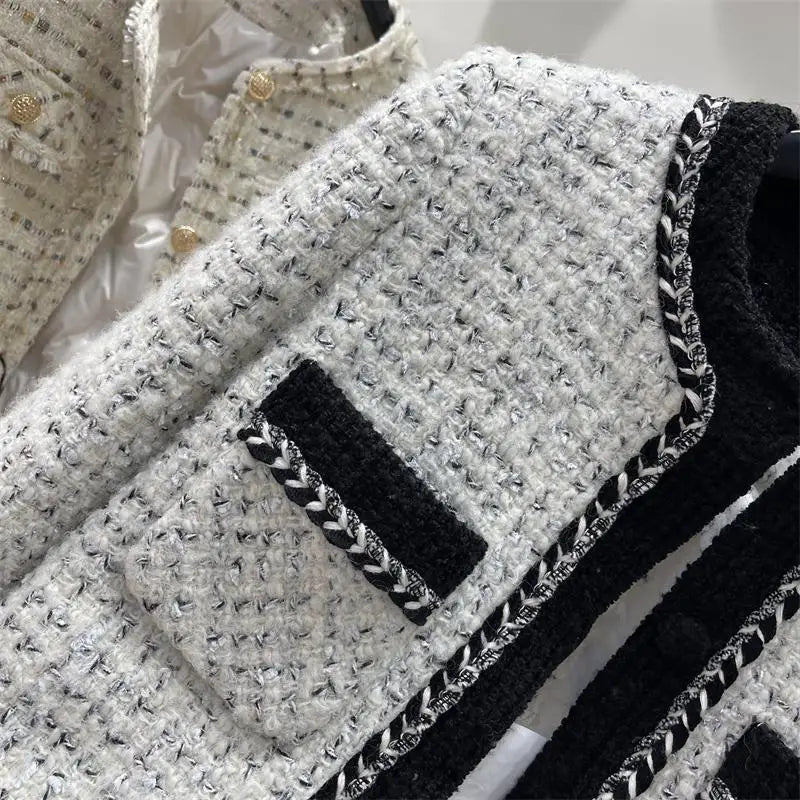 Women Tweed O-neck Loose Jackets Tops Korean Design Single Breasted Vintage Manteau Spring Fall Long Sleeve Abrigos Blusas New.