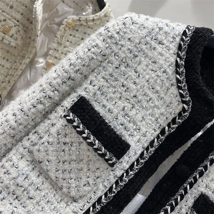 Women Tweed O-neck Loose Jackets Tops Korean Design Single Breasted Vintage Manteau Spring Fall Long Sleeve Abrigos Blusas New.