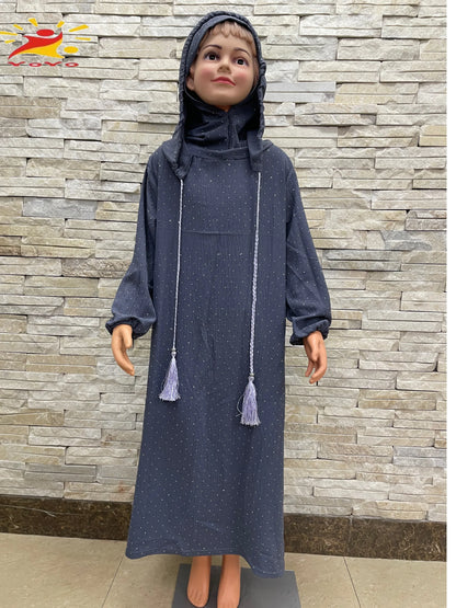 Eid Kids Cotton Prayer Garment Dress Muslim Girls Long Khimar Hijab Turkey Abaya Dresses Islamic Dress Full Cover Robe Ramadan.