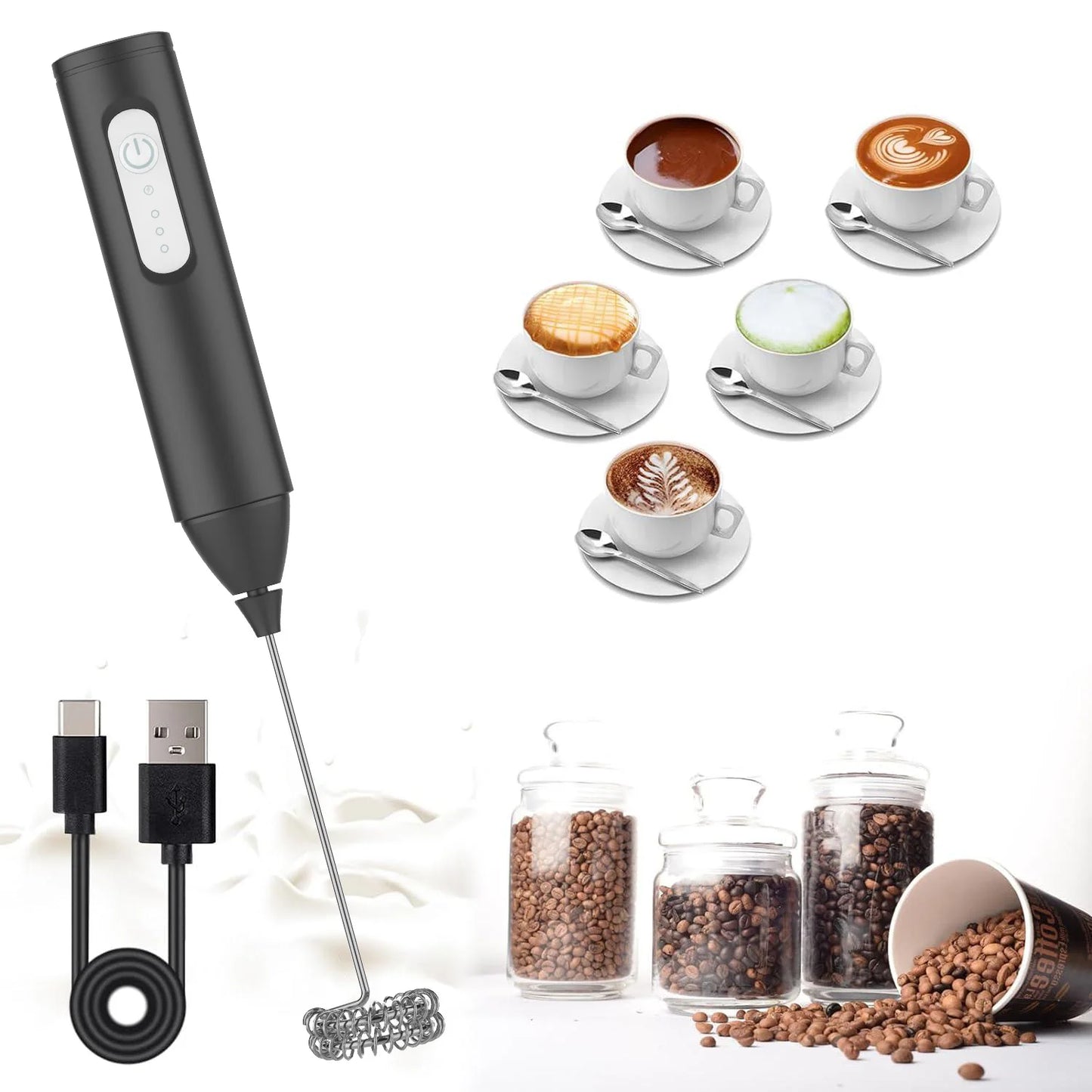 MINI Milk Frother USB Rechargeable 3 Speeds Foam Maker Coffee Whisk Mixer Electric Handle Blender Egg Beater.