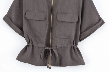 Casual Pants 2 Pieces Sets For Women Short Sleeve Coat High Waist Trousers Women's Suit 2025 Two Pieces Loose Woman Outfits.