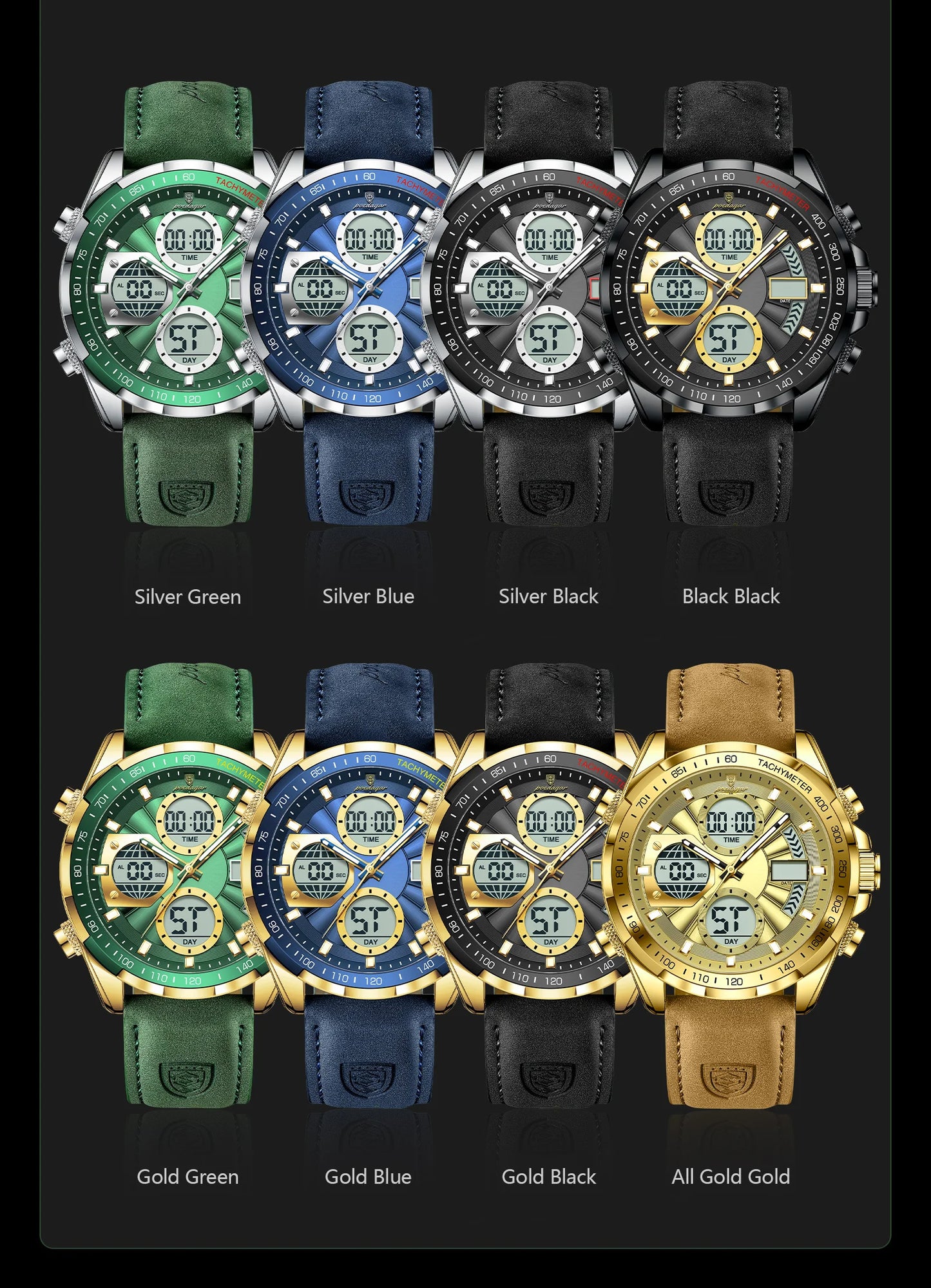 POEDAGAR LED Luxury Men Watch Luminous Week Date Dual Time Display Digital Man Clock Alarm Electronic Men's Quartz Watches Reloj.