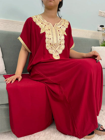 Muslimische Reine Abayas Für Frauen Dubai Baumwolle Applikationen Lose Fit Femme Robe Türkei Islam Traditionelle Kleider Mit Kopftuch Turban.