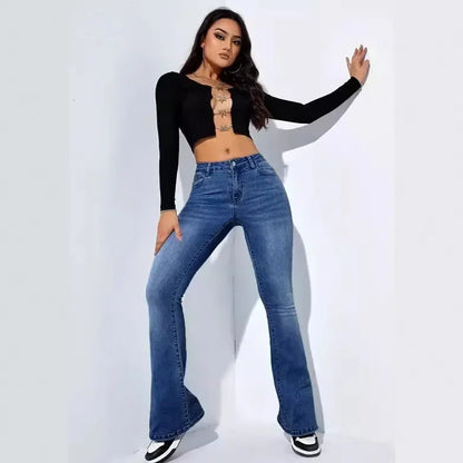 Jeans Women Denim Pants Long Pant Sheath Slim Fit Sexy Solid Mid Waist Button Pocket Trousers Straight Hip Wrap Casual.