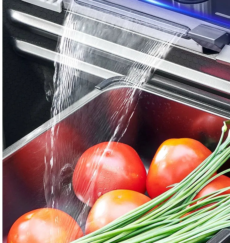 Stainless Steel Kitchen Sink Large Size Single Slot Multifunctional With Trash Can and Drain Rack Household Wash Dish Basin