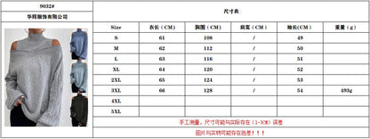 2025 Autumn Winter New Solid Knitting Off Shoulder Sweaters Elegant Office Lady Half High Collar Splice Loose Pullovers Sweater.