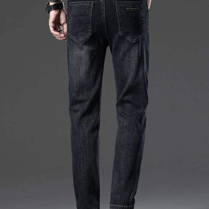 Autumn Winter New High Elasticity Men's Business Jeans Haze Blue Black Gray Denim Trousers Men's Pants Work Clothes Brand.