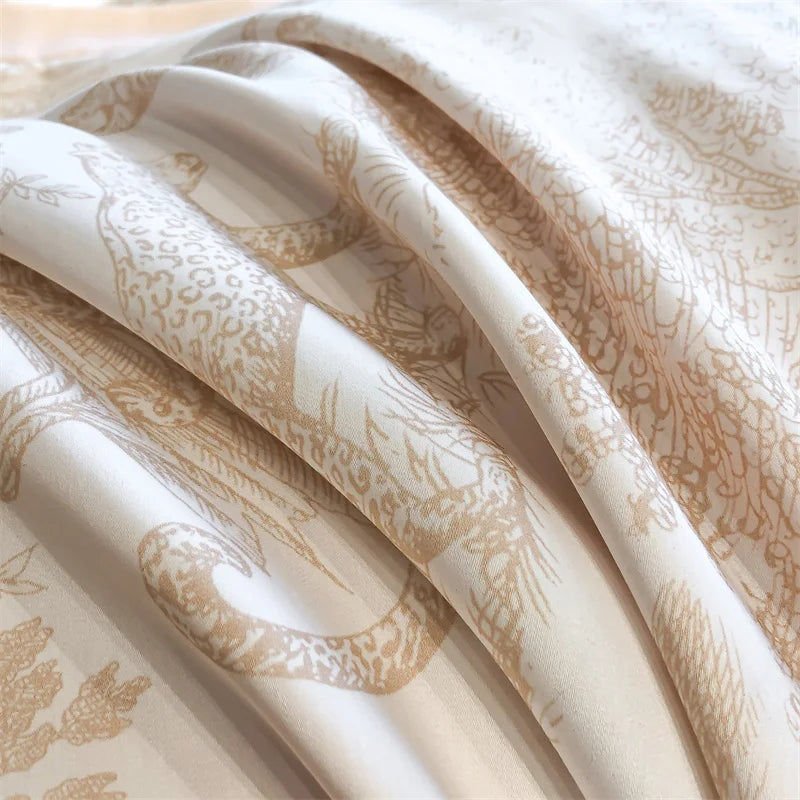 Soft Silky Skin Friendl natural Eucalyptus Fiber Lyocell Bedding Set Forest Plants Leopard Duvet Cover Set Bed Sheet Pillowcases.