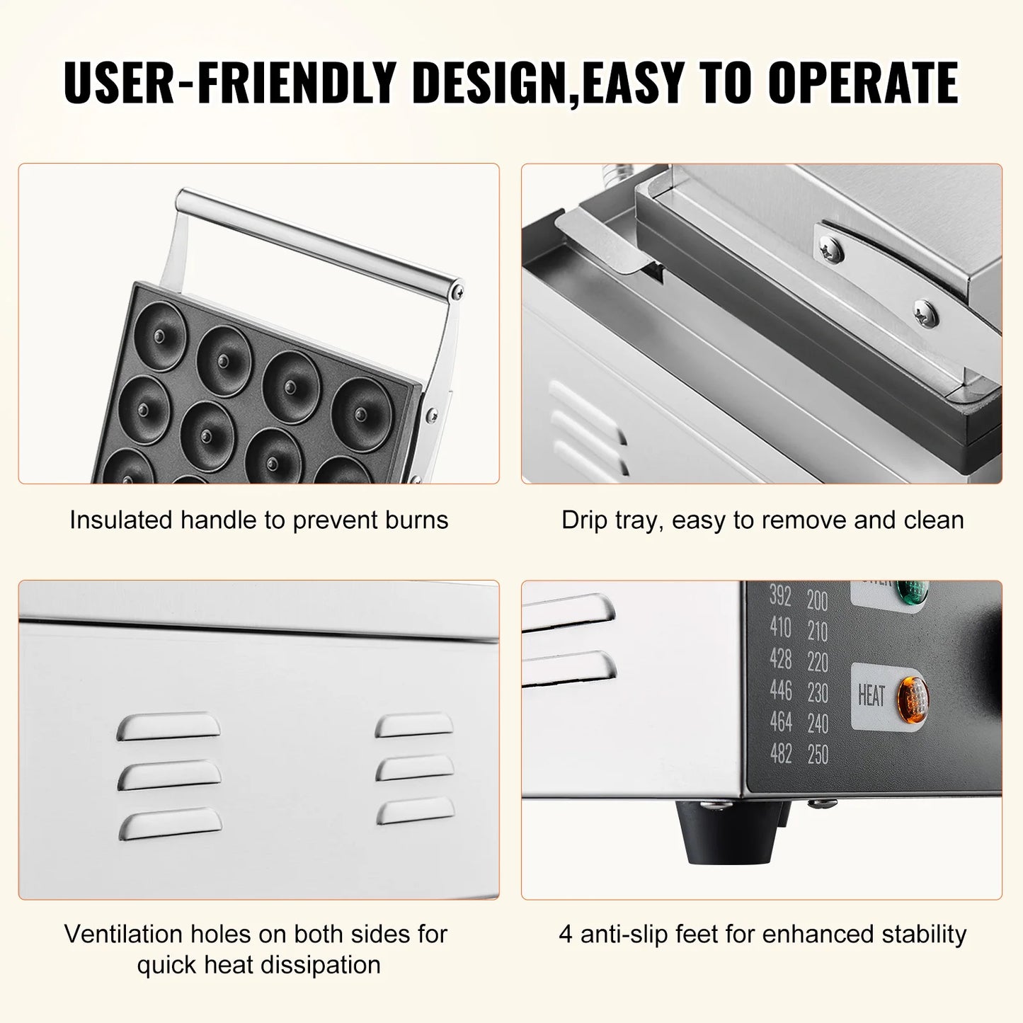 SucceBuy 6/12 Hole Electric Donut Maker Commercial Doughnut Machine with Non-stick Surface Double-Sided Heating Waffle Machine.