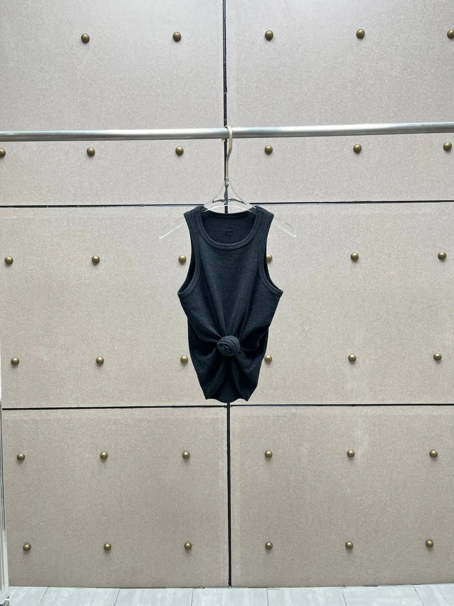 Y2K knotted twist knitted threaded round neck Top women fashionable and versatile navel padded shoulder short-sleeved T-shirt