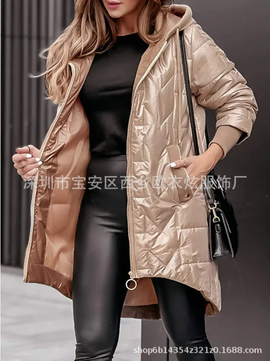 Herbst Winter 2025, neue Mode für Damen, lässig, trendig, täglich, einfach, Basic, langärmelig, mit Kapuze, Steppmäntel, weibliche Kleidung, Parkas