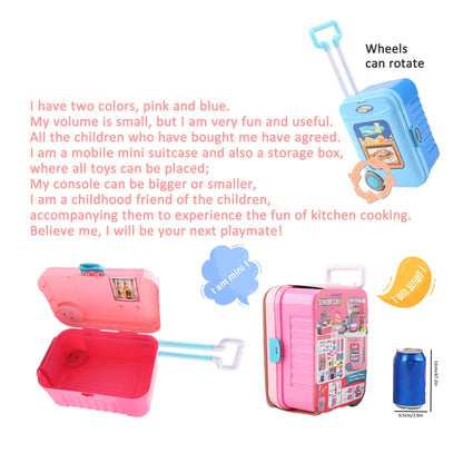 Mini 3-in-1 Kitchen Set Toy Kitchen Pretend Play Integrates Storage Boxes and Tableware Sets Portable Suitcase Cooking Kits Toys.