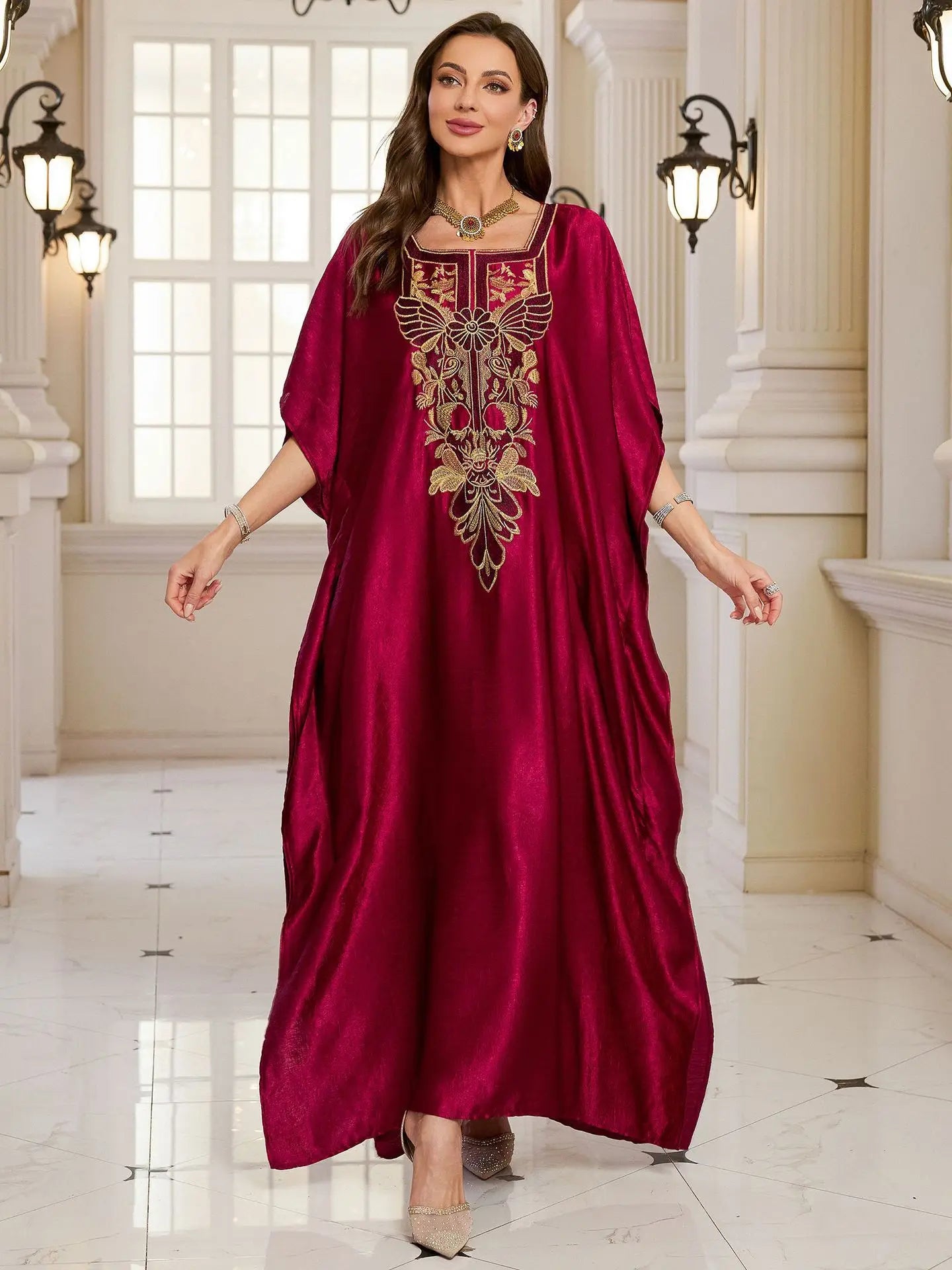 Frauen bestickte lange Kaftane Plus Size Kaftan Kleider Strand Badeanzug Cover Up Moomoo Kleid marokkanische Robe