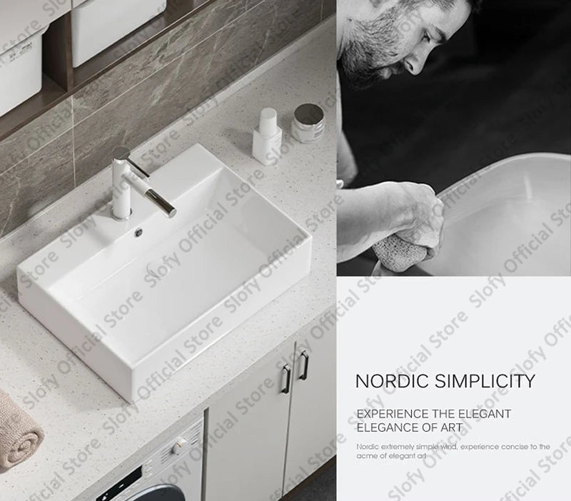 Large Square Ceramic Washbasin For Bathroom Countertop Basin White Sink Above Counter Pedestal Hotel Home Balcony Bathroom Sinks