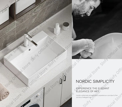 Large Square Ceramic Washbasin For Bathroom Countertop Basin White Sink Above Counter Pedestal Hotel Home Balcony Bathroom Sinks