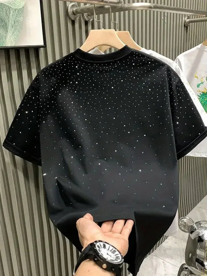 New Luxury Men's T-shirt Hot Diamond Printed Half Sleeve Fashion Round Neck Casual Summer High-end Men Tops T Shirts.