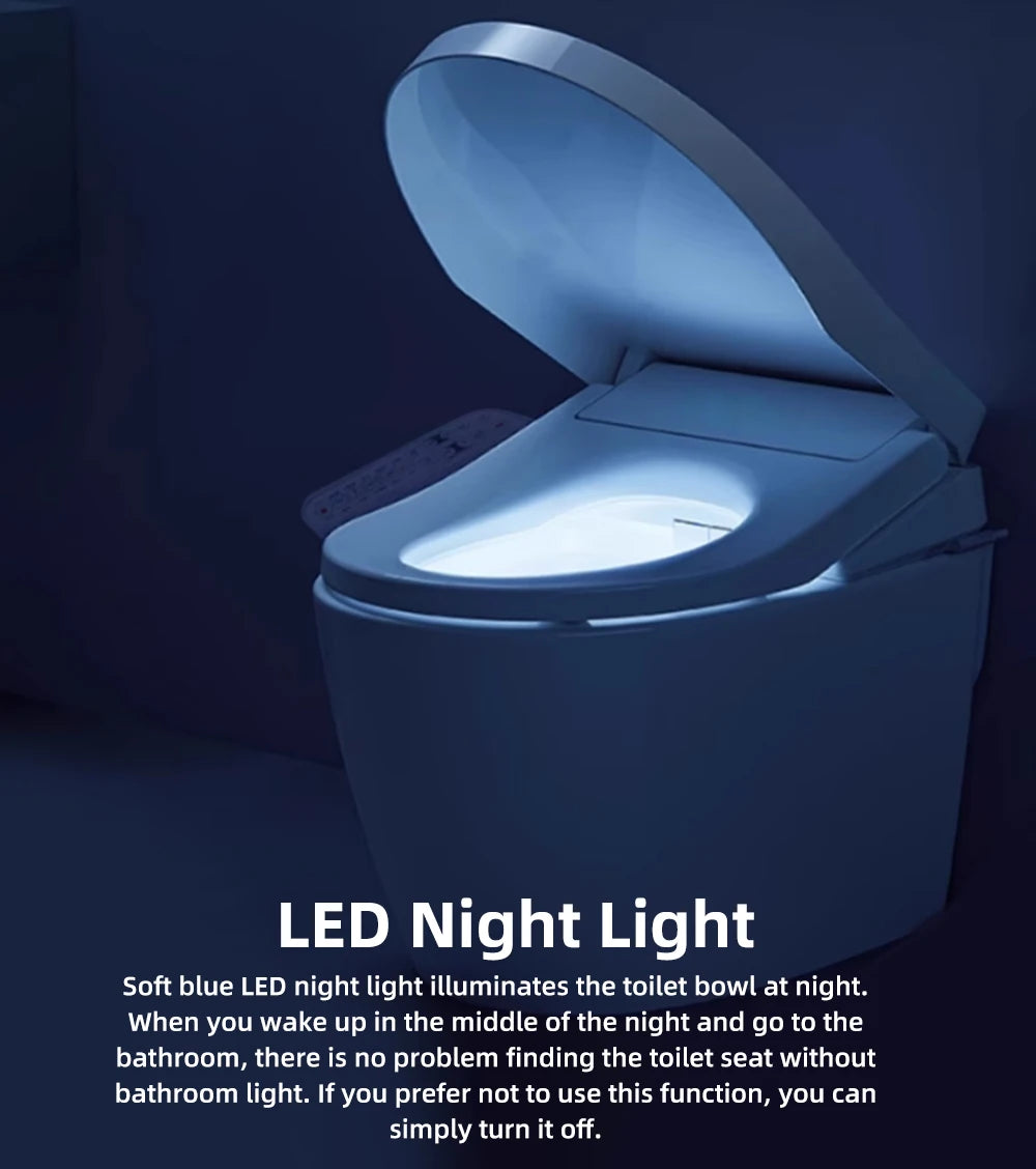 Intelligenter Bidet-Toilettensitz für Badezimmer, beheizter Sitz, langsames Schließen, warmer Trockner, hinten vorne, waschbar, warmes Wasser, Fernbedienung, Nachtlicht