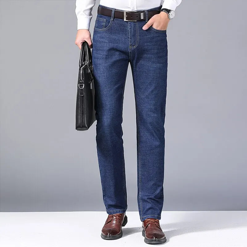 Men Fashion Straight Jeans Mens 2025 New Stretch Slim Fit Pants Comfortable Soft Business Denim Trousers Male Brand Clothing.